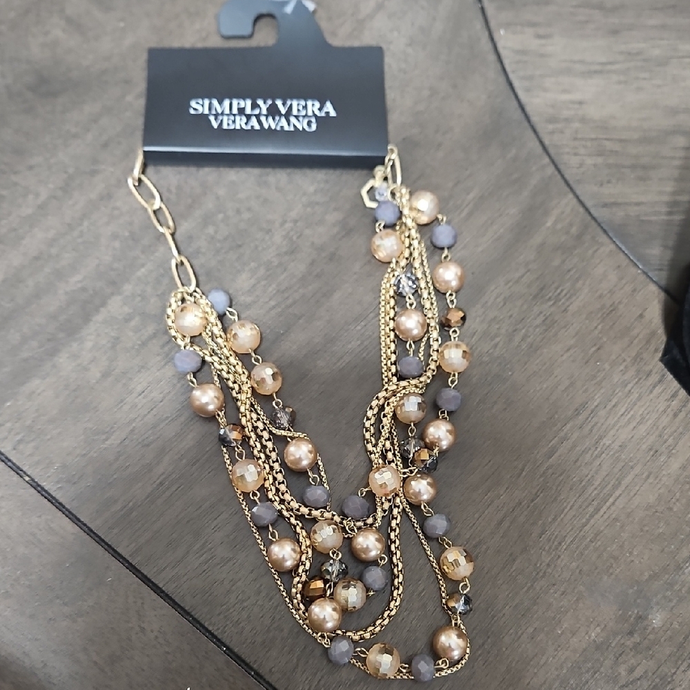 Vera Wang Gold-tine Multi-Strand Necklace with Lavender and Champagne GlassBeads - Picture 11 of 11